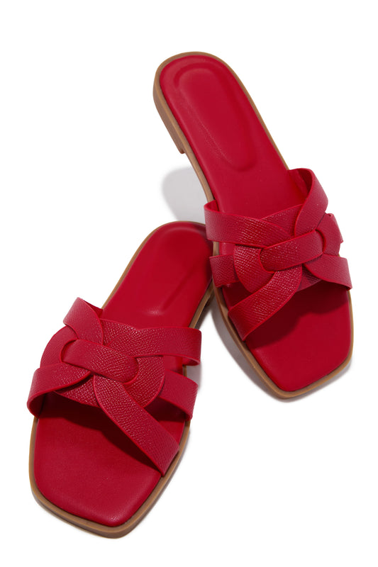 Arely Flat Slip On Sandals - Red