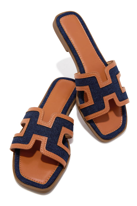 Demi Flat Slip On Sandals - Denim