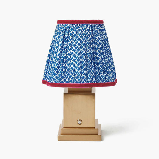 Square Rechargeable Lamp with Cobalt & Red Lotus Shade (18cm)