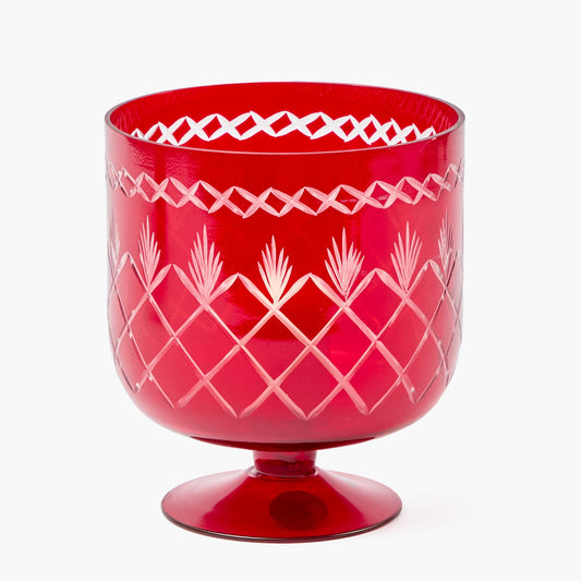 Red Engraved Glass Footed Bowl