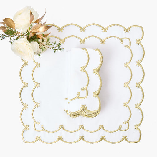 White & Gold Amanda Napkins (Set of 4)