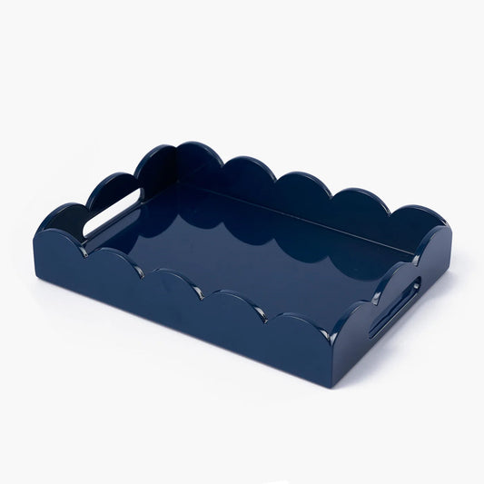 Navy Blue Small Scalloped Lacquer Tray