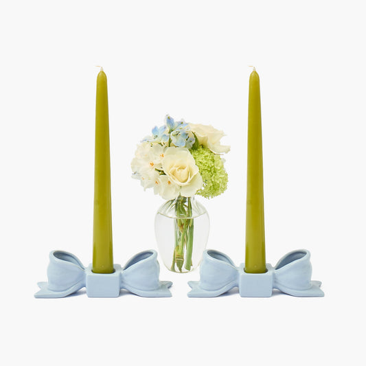 Soft Blue Ceramic Bow Candle Holder (Pair)