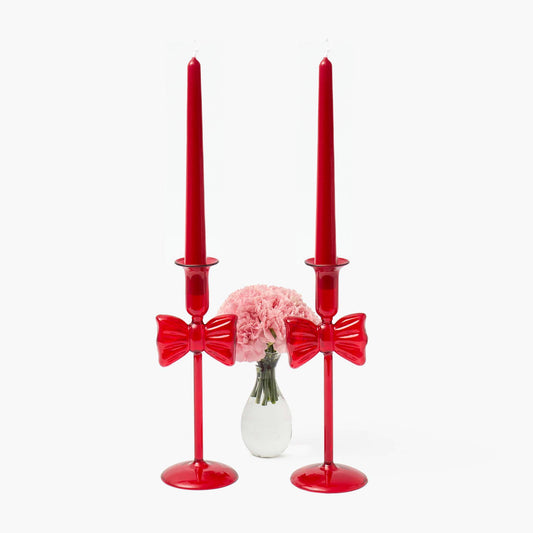 Celine Red Glass Bow Candle Holder (Pair)