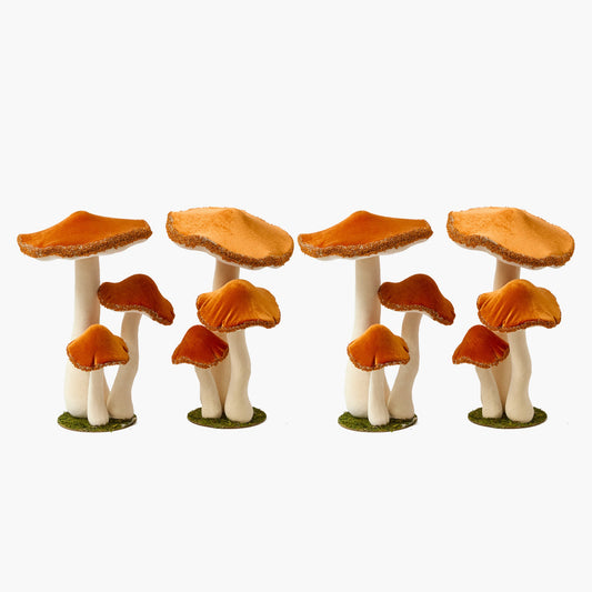Large Orange Beaded Velvet Mushroom (Set of 4)