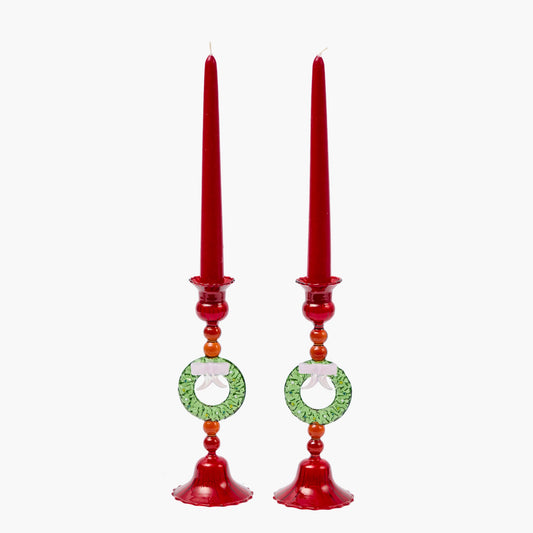 Wreath Glass Candle Holders (Pair)