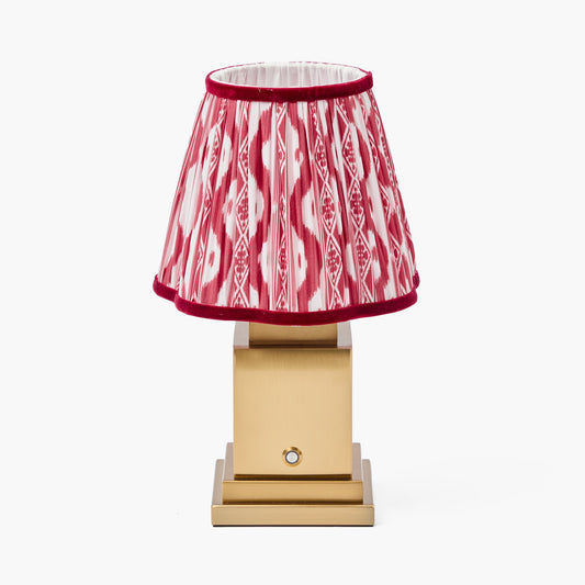 Square Rechargeable Lamp with Red Ikat Shade (18cm)
