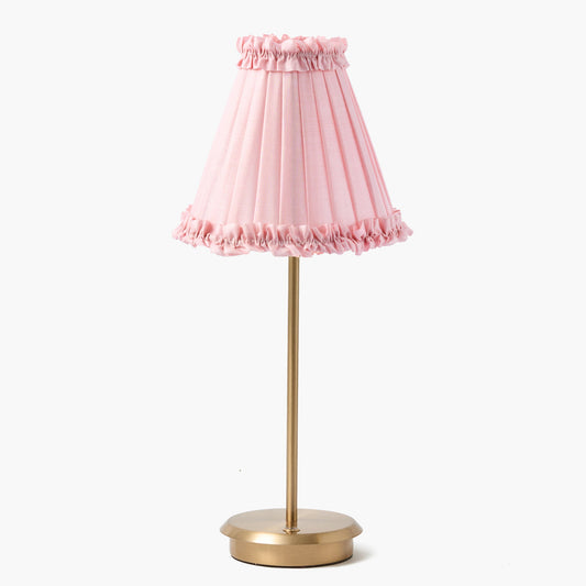Tall Rechargeable Lamp with Pale Pink Frilled Silk Shade (18cm)
